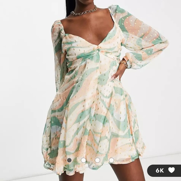 ASOS Dresses & Skirts - ASOS metallic textured godet mini skater dress with strappy back in swirly print